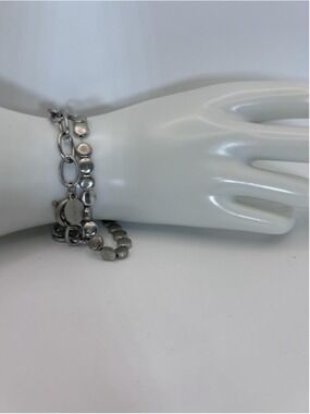Stampin Up Bracelet Silver‎ Tone Beaded Chain Charm Love Toggle Womens Jewelry